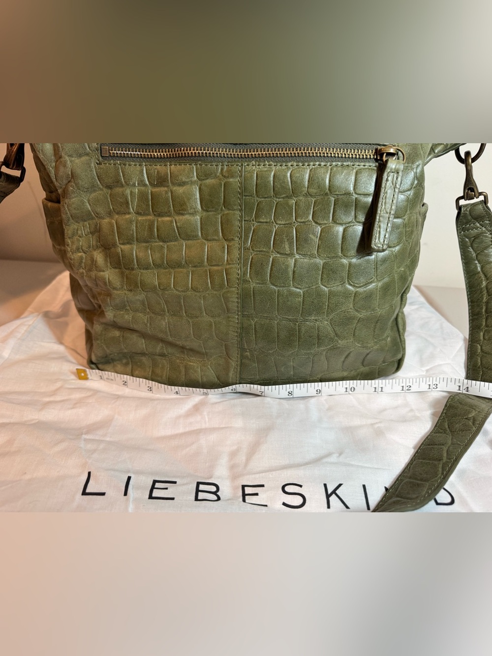 Liebeskind Berlin Olive Green Croc-Embossed Leather Crossbody Tote - Picture 5 of 14